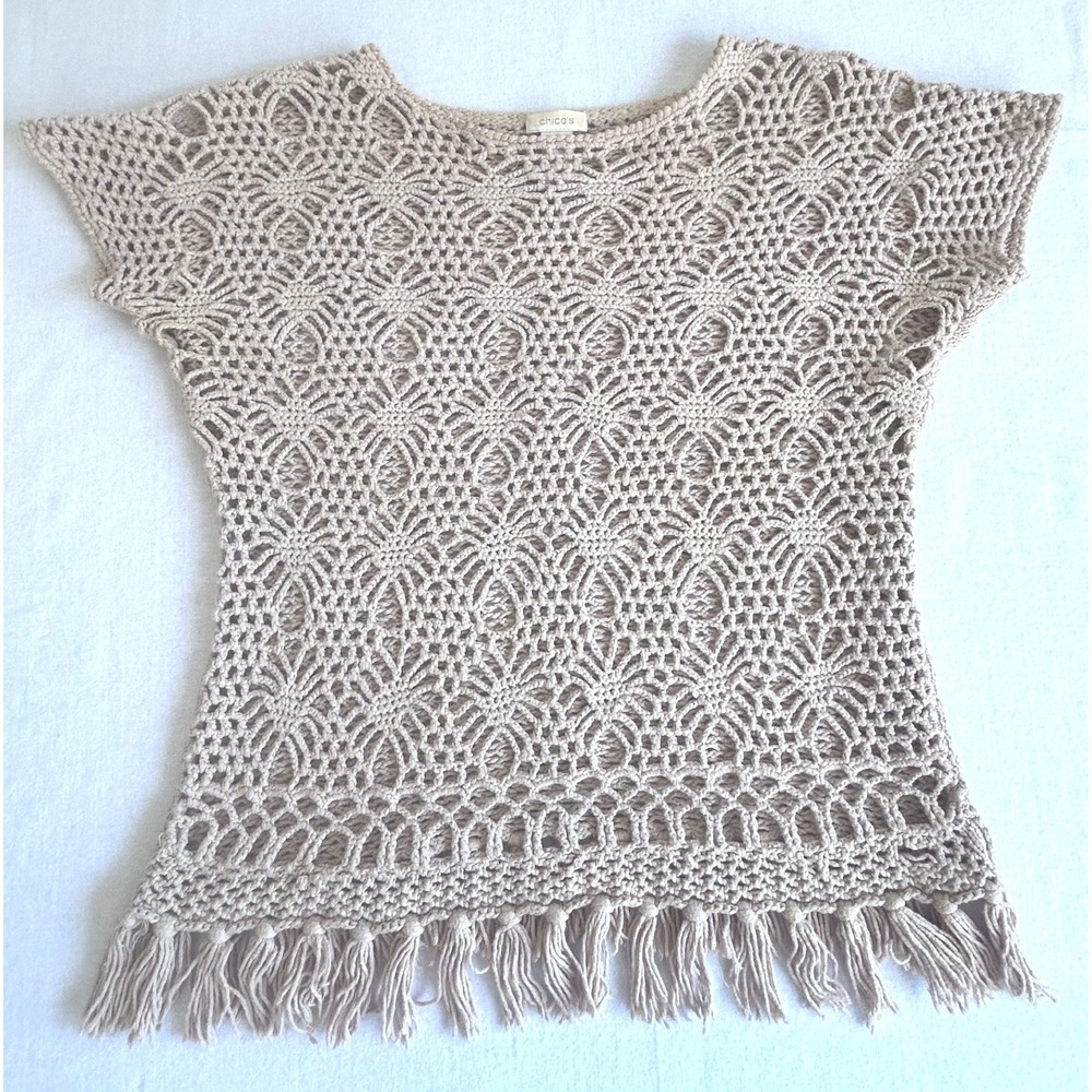 Chico's Crochet Beach Coastal Cottagecore Sz M 100%‎ Cotton